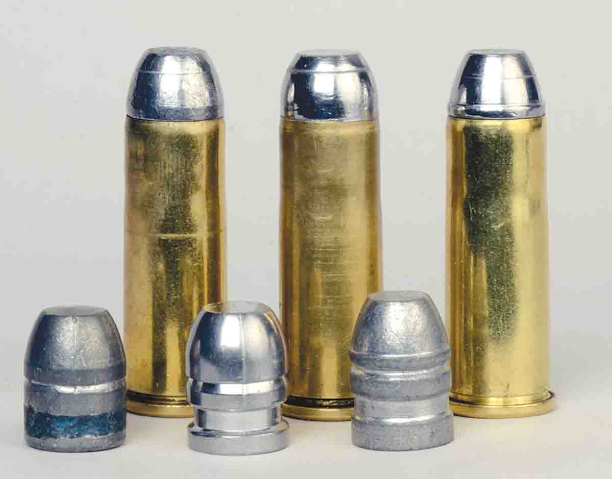 Three roundnose/flatpoint cast bullets were shot from the new 1873 .44-40 (left to right): Oregon Trail, 200 grain; Lyman 427666, 208 grain; and RCBS 44-200-FN, 214 grain.